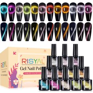 RISYAL 12 Color Gel Nail Polish Set ( 7.3ml/9D Cat Eye Series)