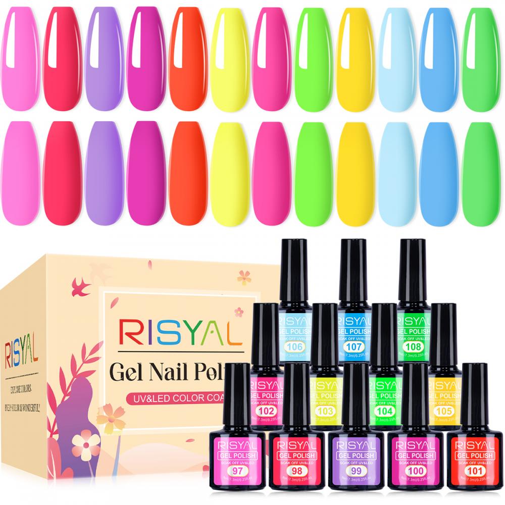 RISYAL 12 Color Gel Nail Polish Set ( 7.3ml/Fluorescent Color Series) RISYAL 12 Color Gel Nail Polish Set ( 7.3ml/Fluorescent Color Series)
