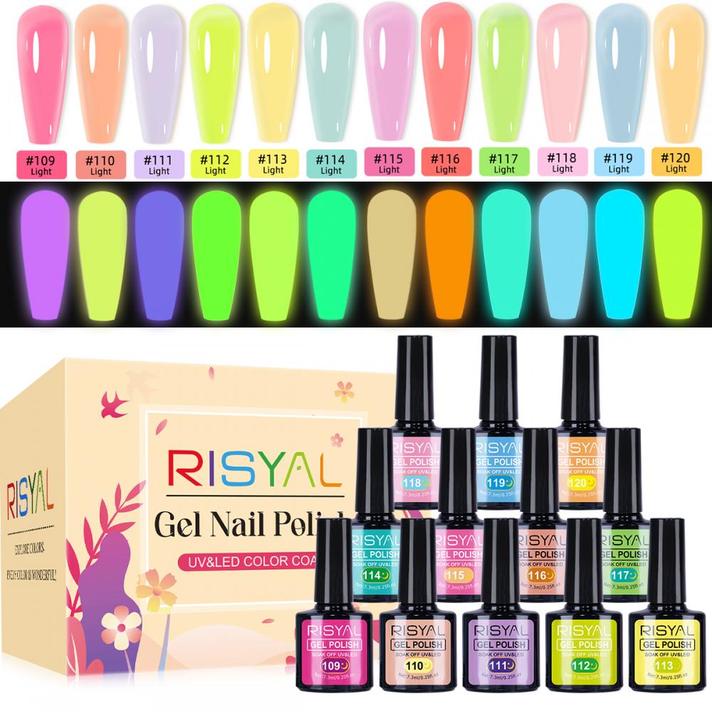RISYAL 12 Color Gel Nail Polish Set ( 7.3ml/Night Gel polish) 