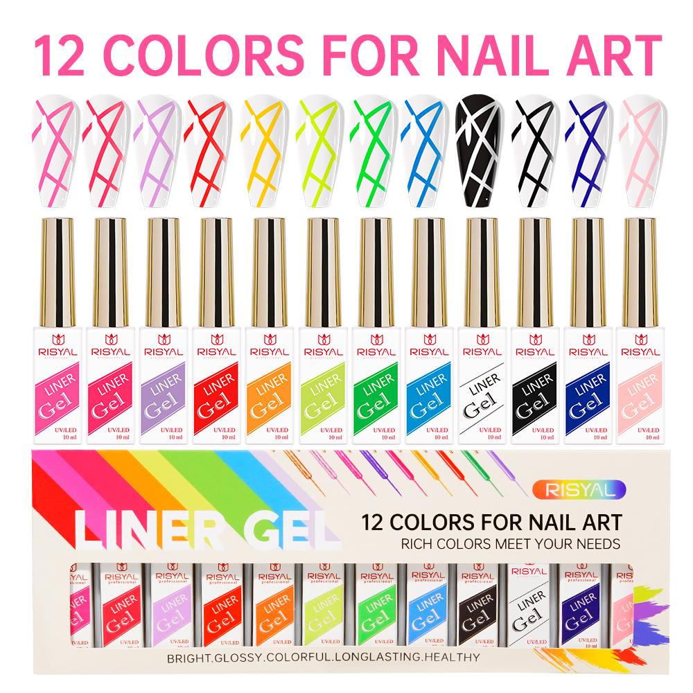 RISYAL 12 color Liner Gel Set (10ml Solid color -RL2301)
