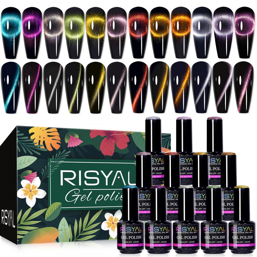 RISYAL 15ml Gel Nail Polish Set ( 12 Color /9D Cat Eye Series) 