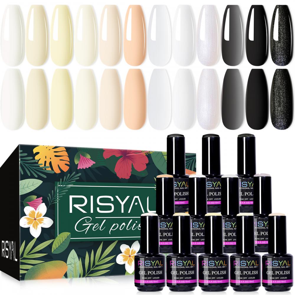 RISYAL 15ml Gel Nail Polish Set ( 12 Color /Black and White Series) 
