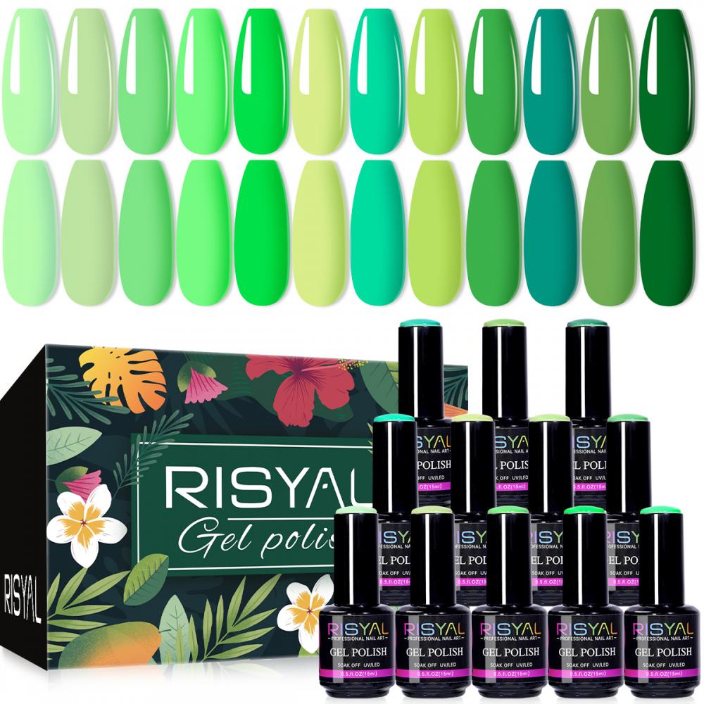 RISYAL 15ml Gel Nail Polish Set ( 12 Color /Green Series) 