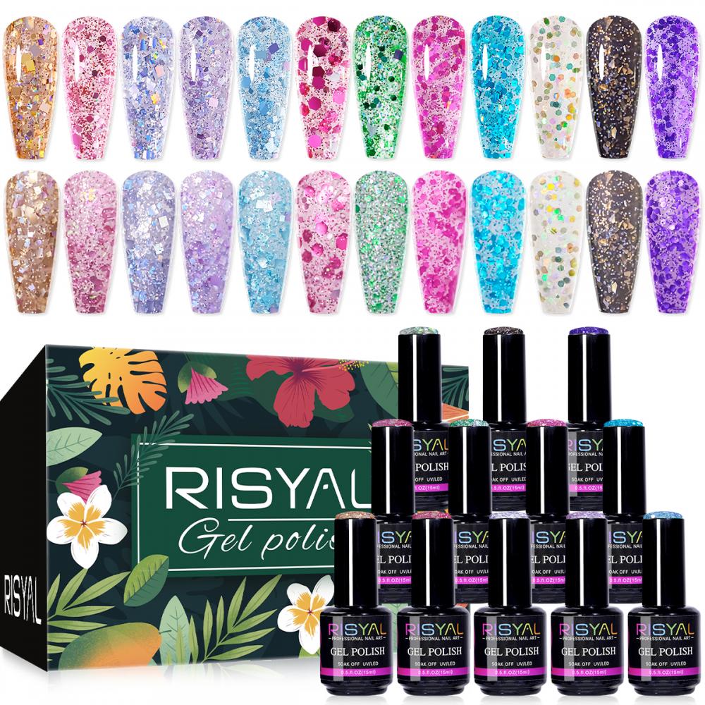 RISYAL 15ml Gel Nail Polish Set ( 12 Color /Large sequin series) 