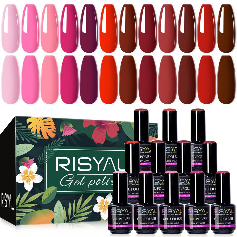 RISYAL 15ml Gel Nail Polish Set ( 12 Color /Pink+Red Series) 