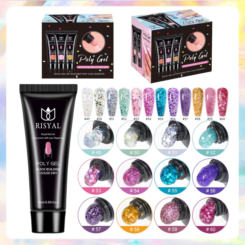 RISYAL 15ml Poly Gel Set (12 Color Sequin series-RL2259 )