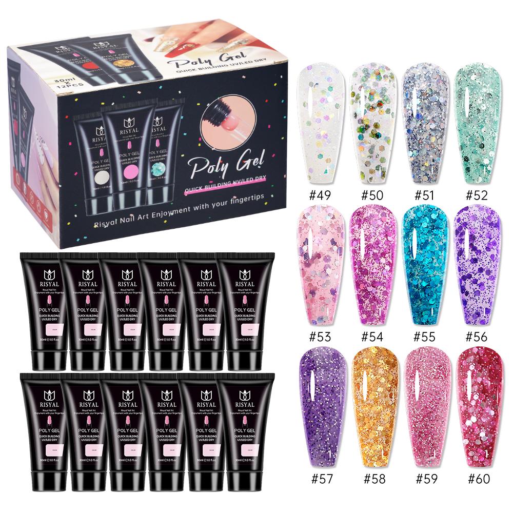 RISYAL 30ml Poly Gel Set (12 Color Sequin series-RL2260 )